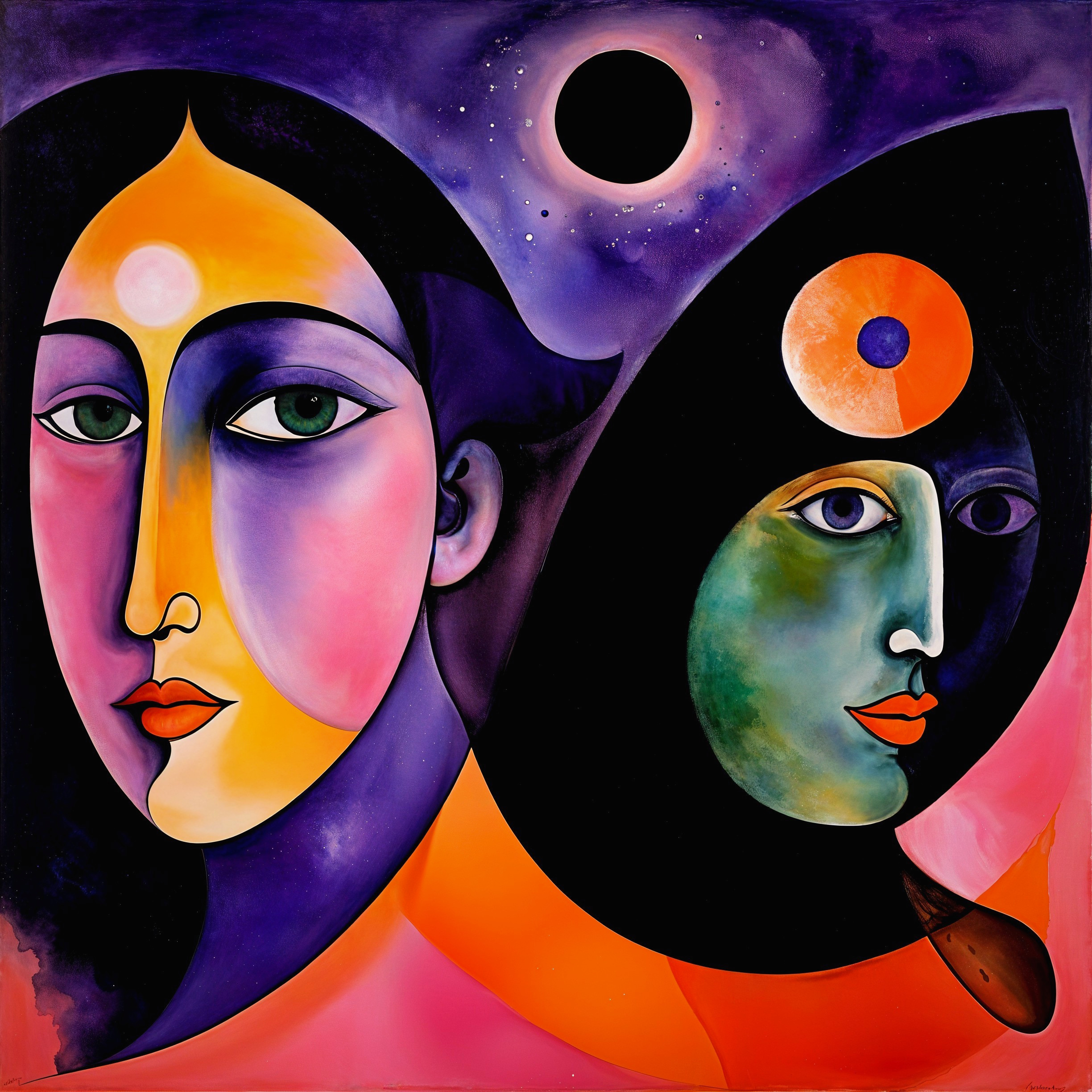 Abstract Female Faces with Bold Colors and Shapes