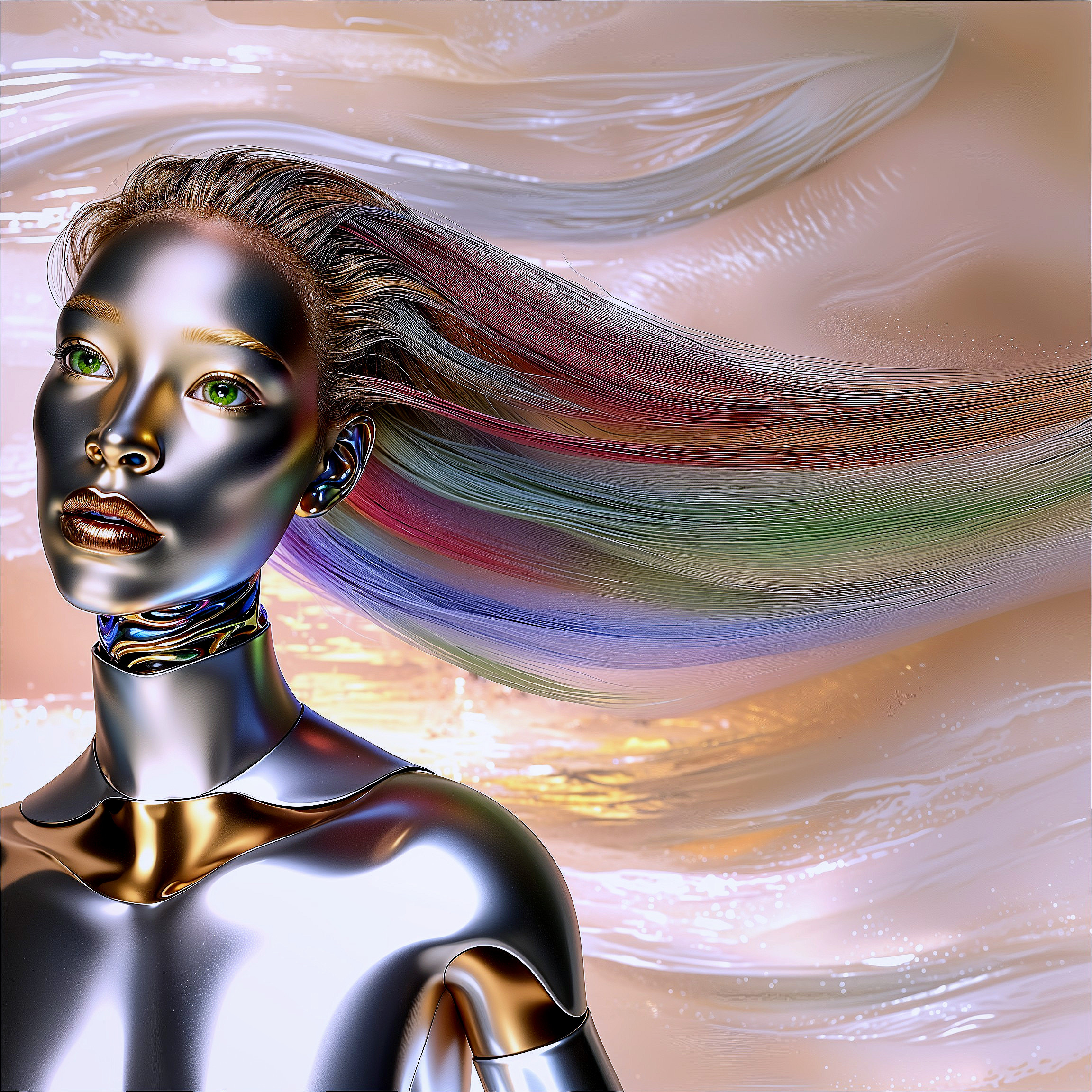 Futuristic humanoid figure with metallic surface and colors
