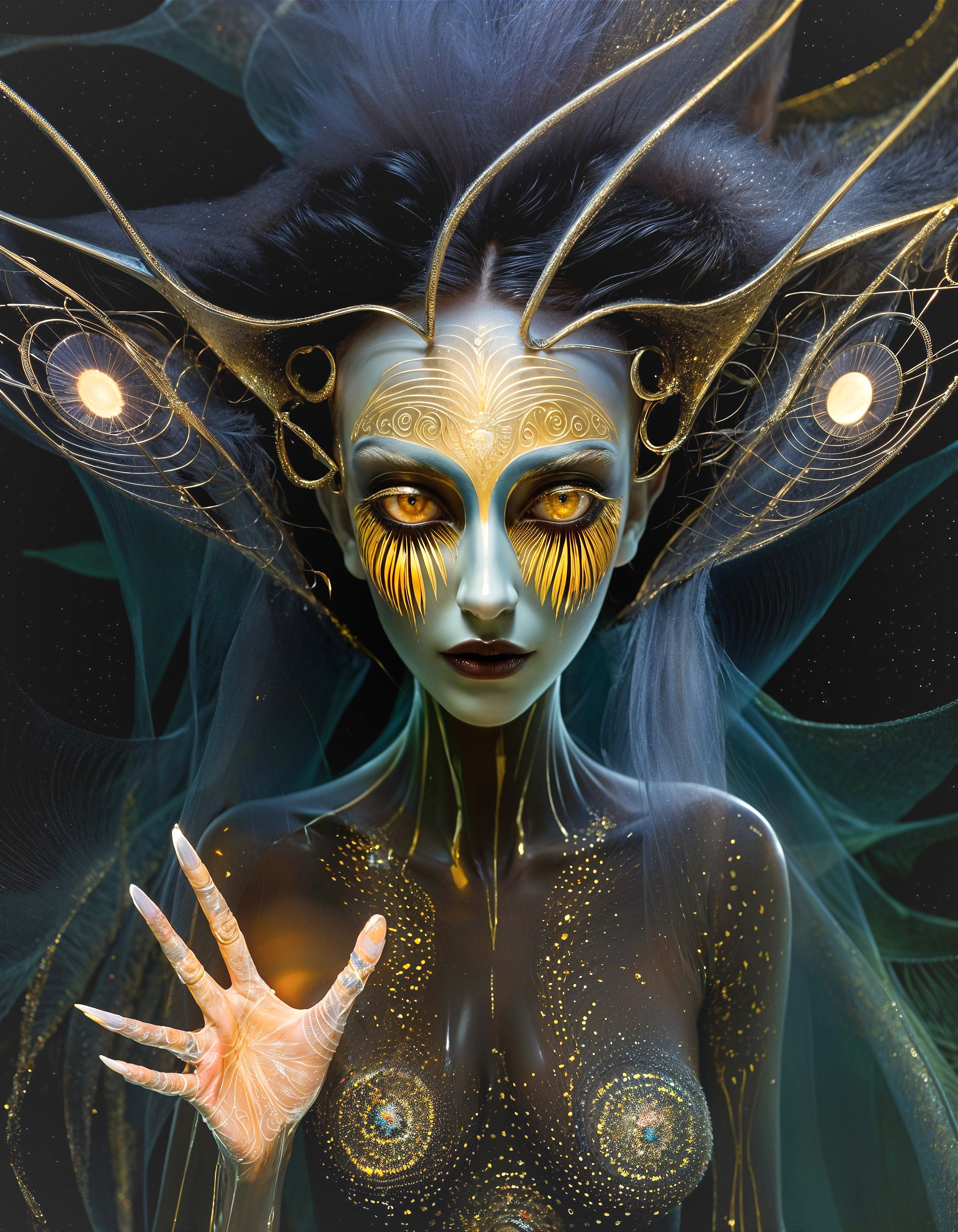 Fantasy Character with Luminous Skin and Ethereal Hair