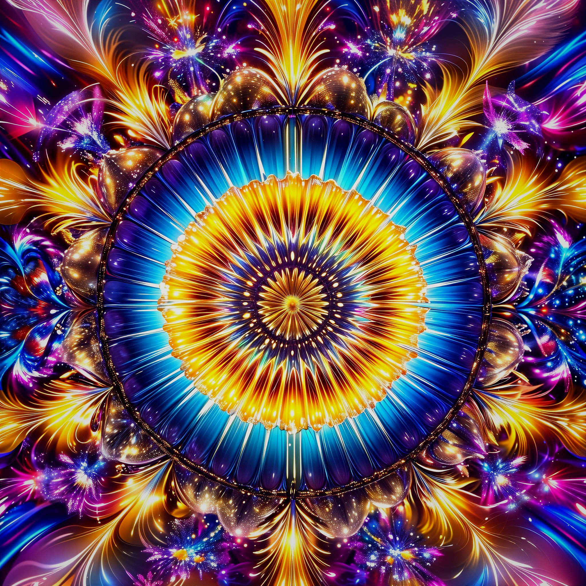 Vibrant Mandala Design with Blue and Gold Hues