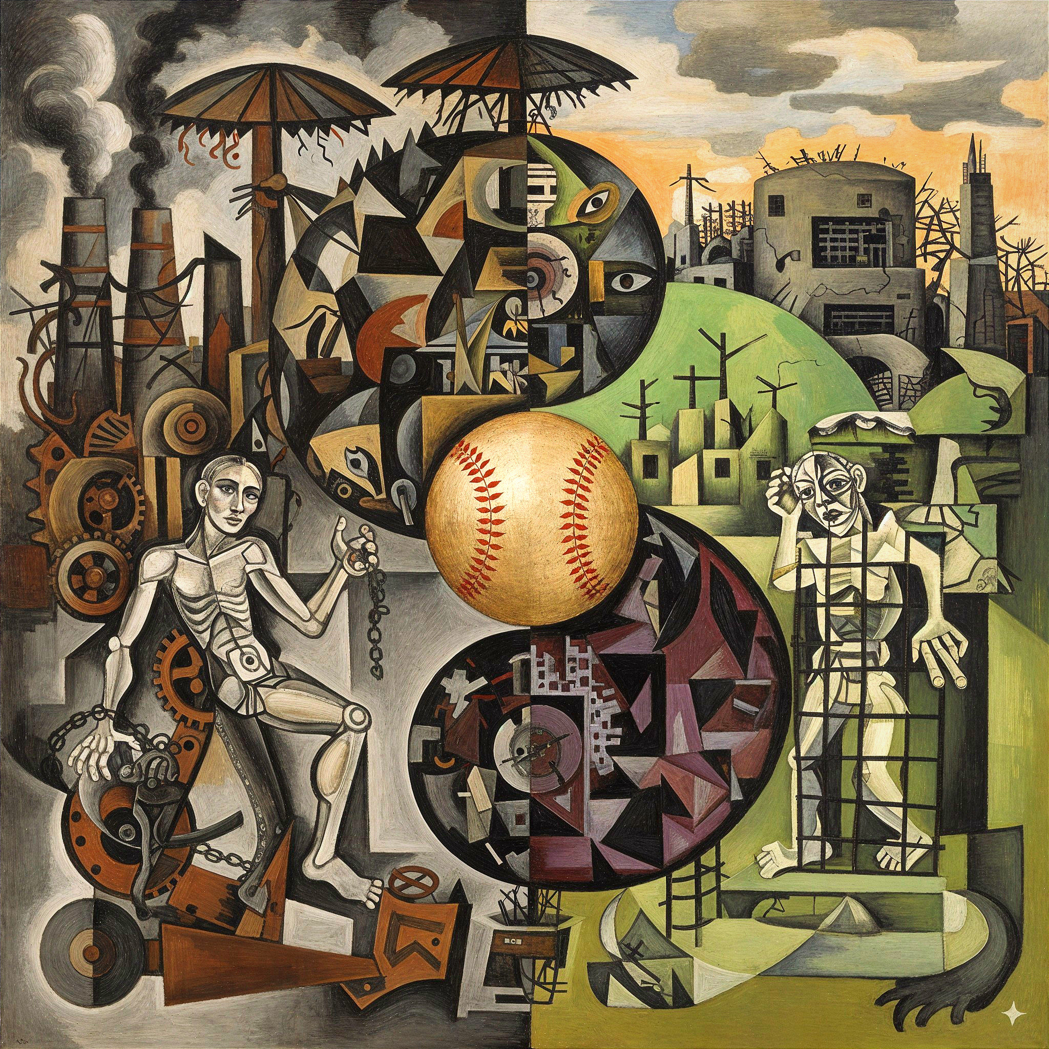 Contrasting Industrial and Natural Elements in Artwork