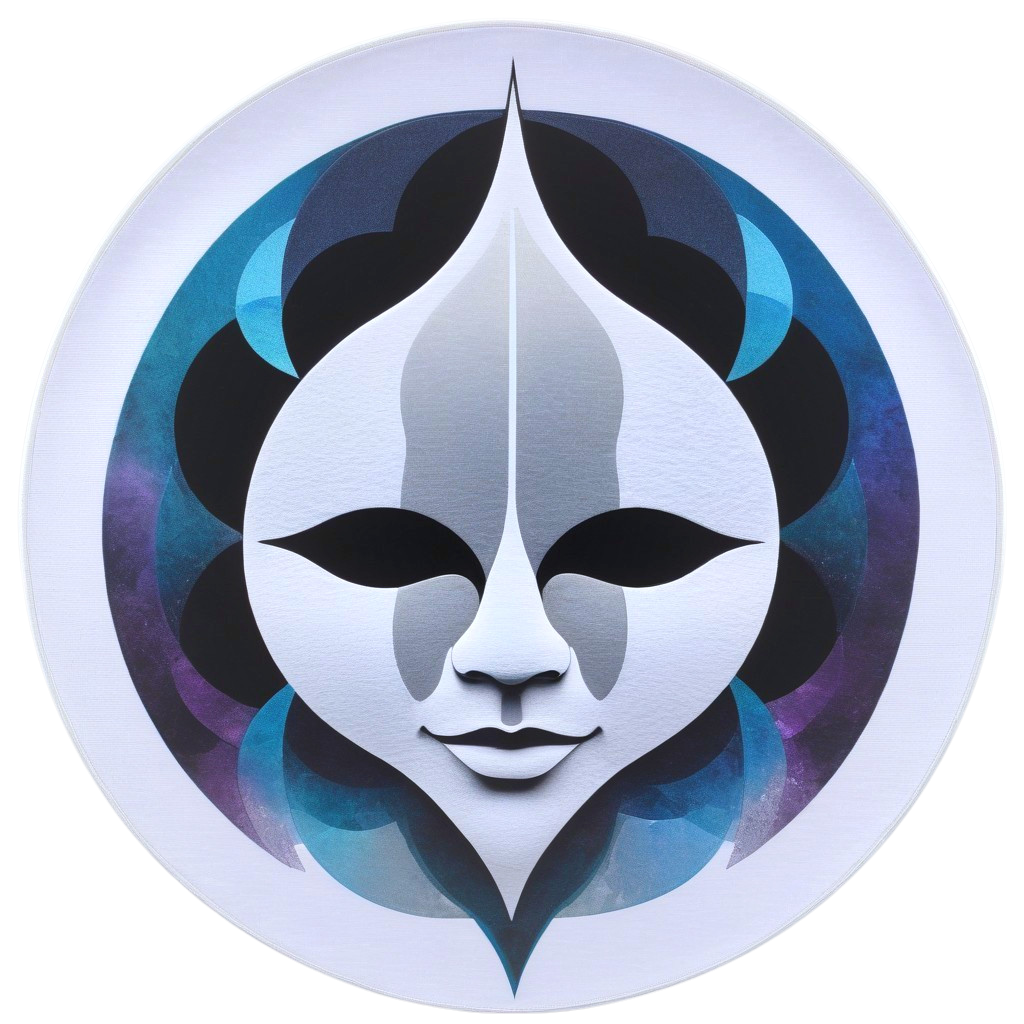 Stylized Human Face with Intricate Blue and Purple Patterns