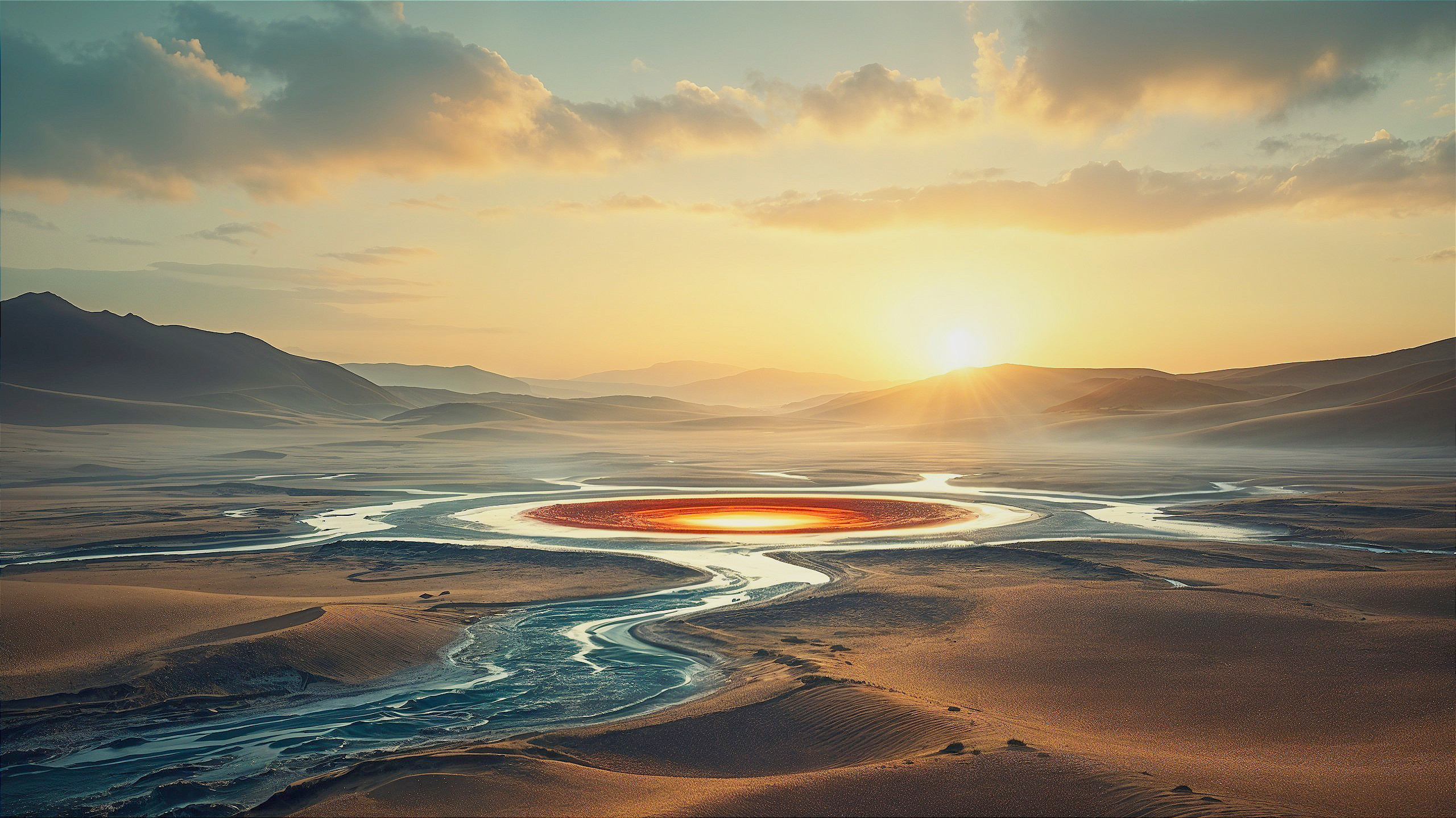 Desert Sunset Landscape with Glowing Formation