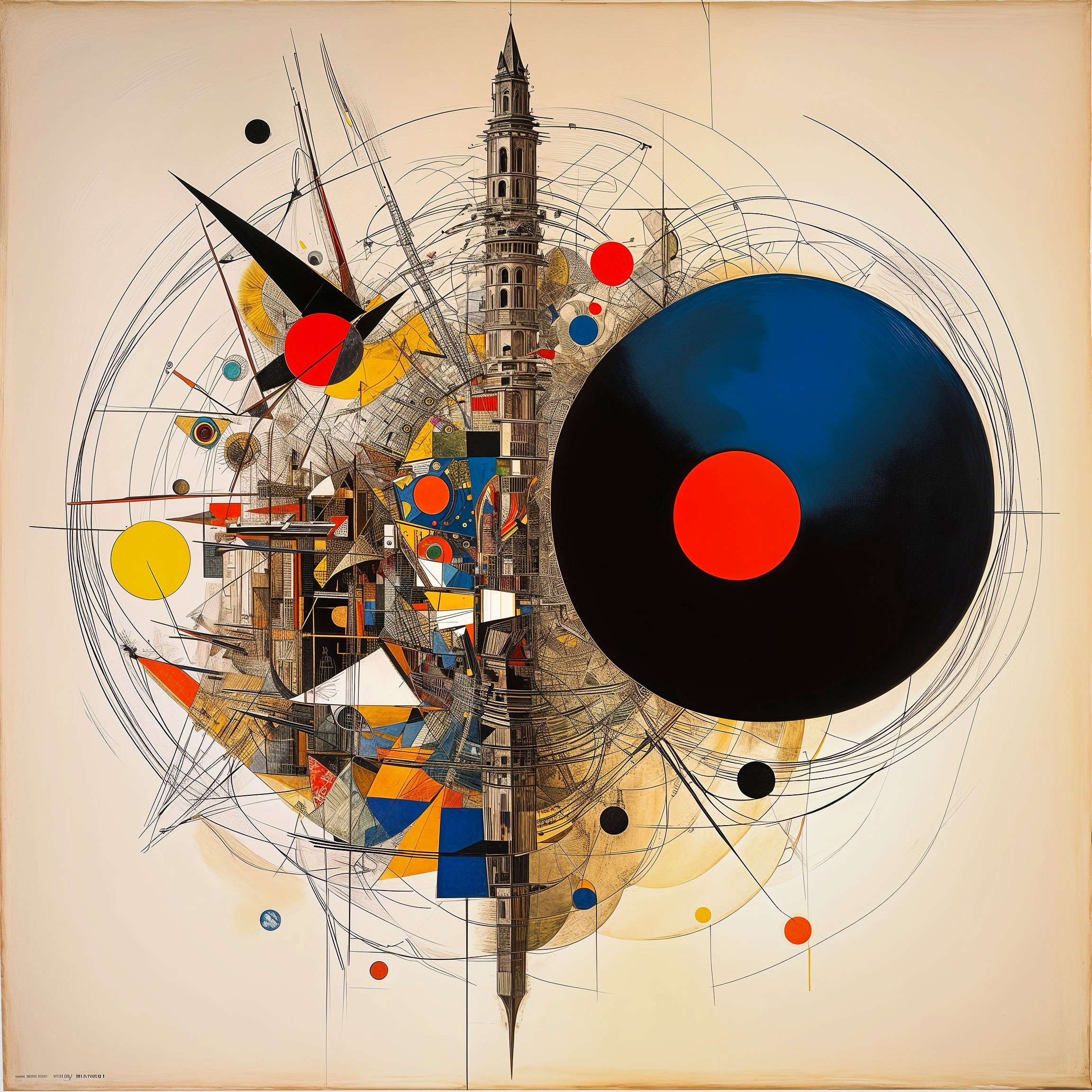 Intricate Geometric Artwork with Vibrant Colors and Shapes