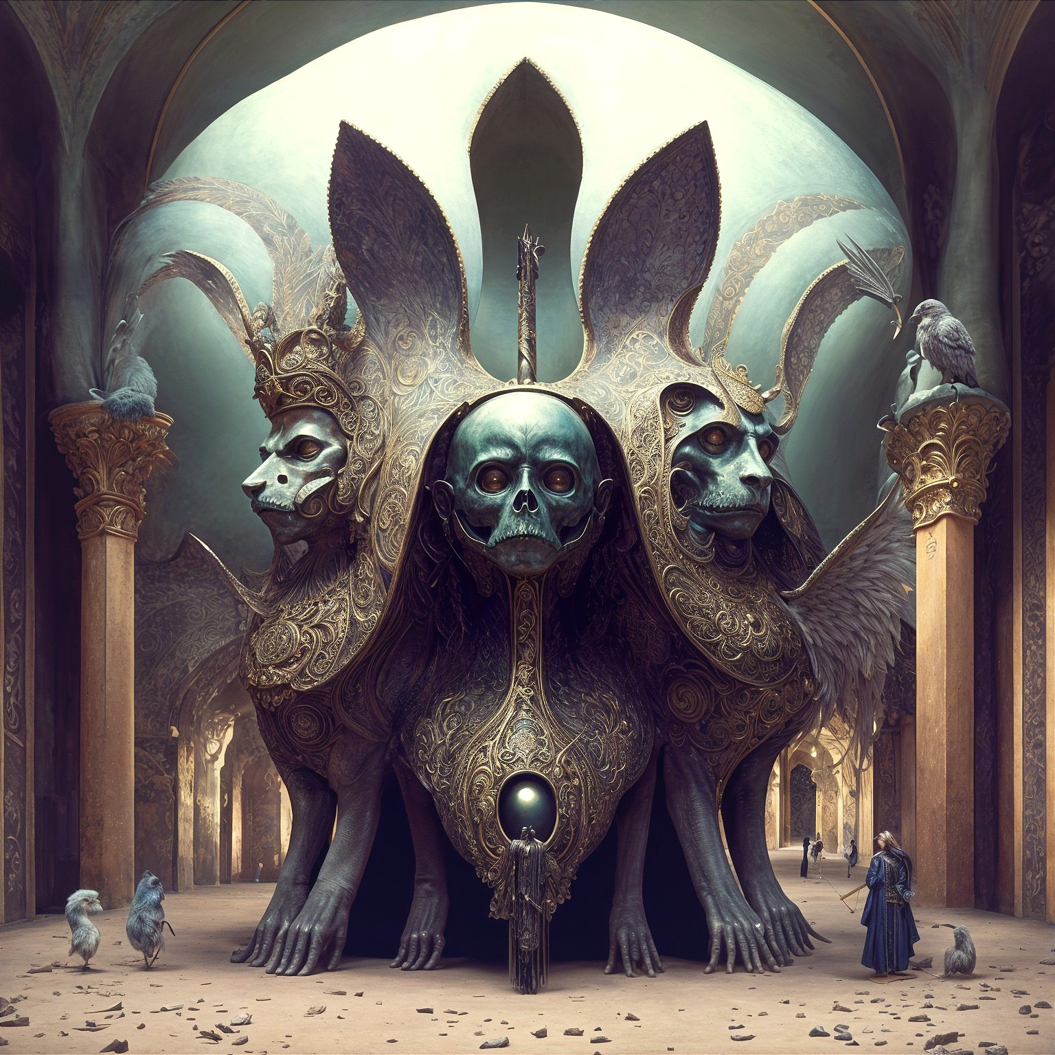 Surreal Architectural Structure with Intricate Faces