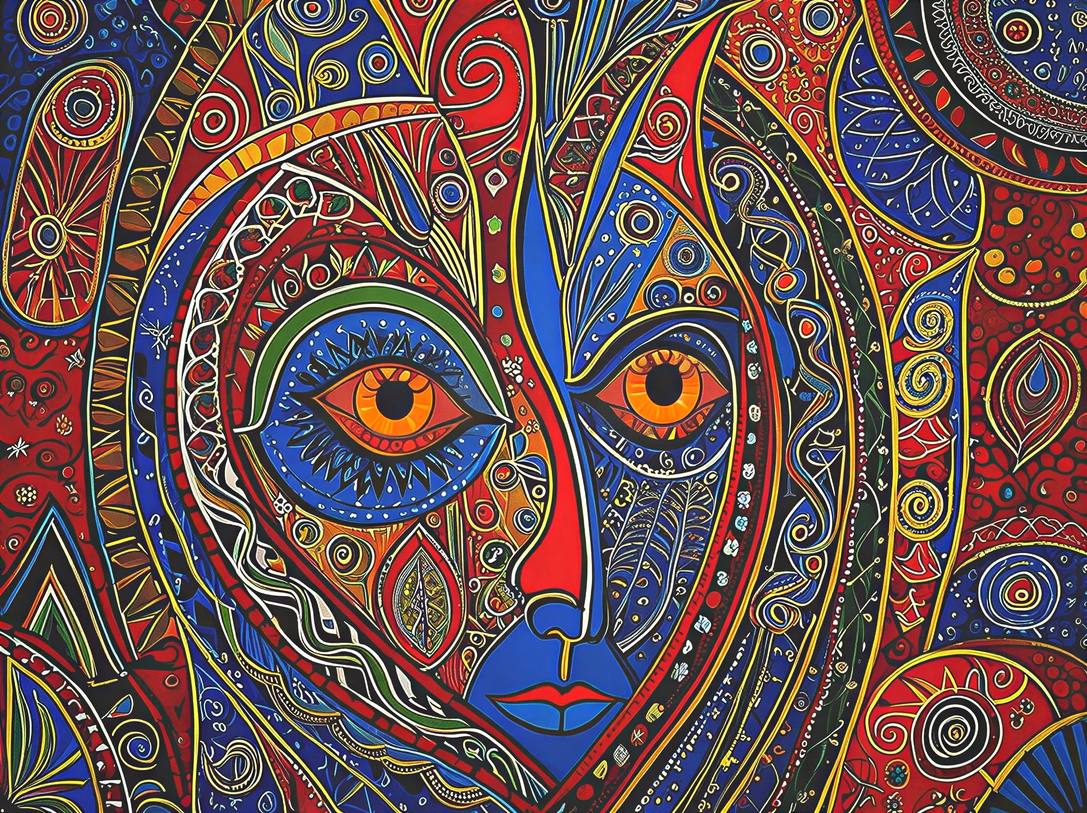 Vibrant Abstract Artwork with Stylized Face and Colors