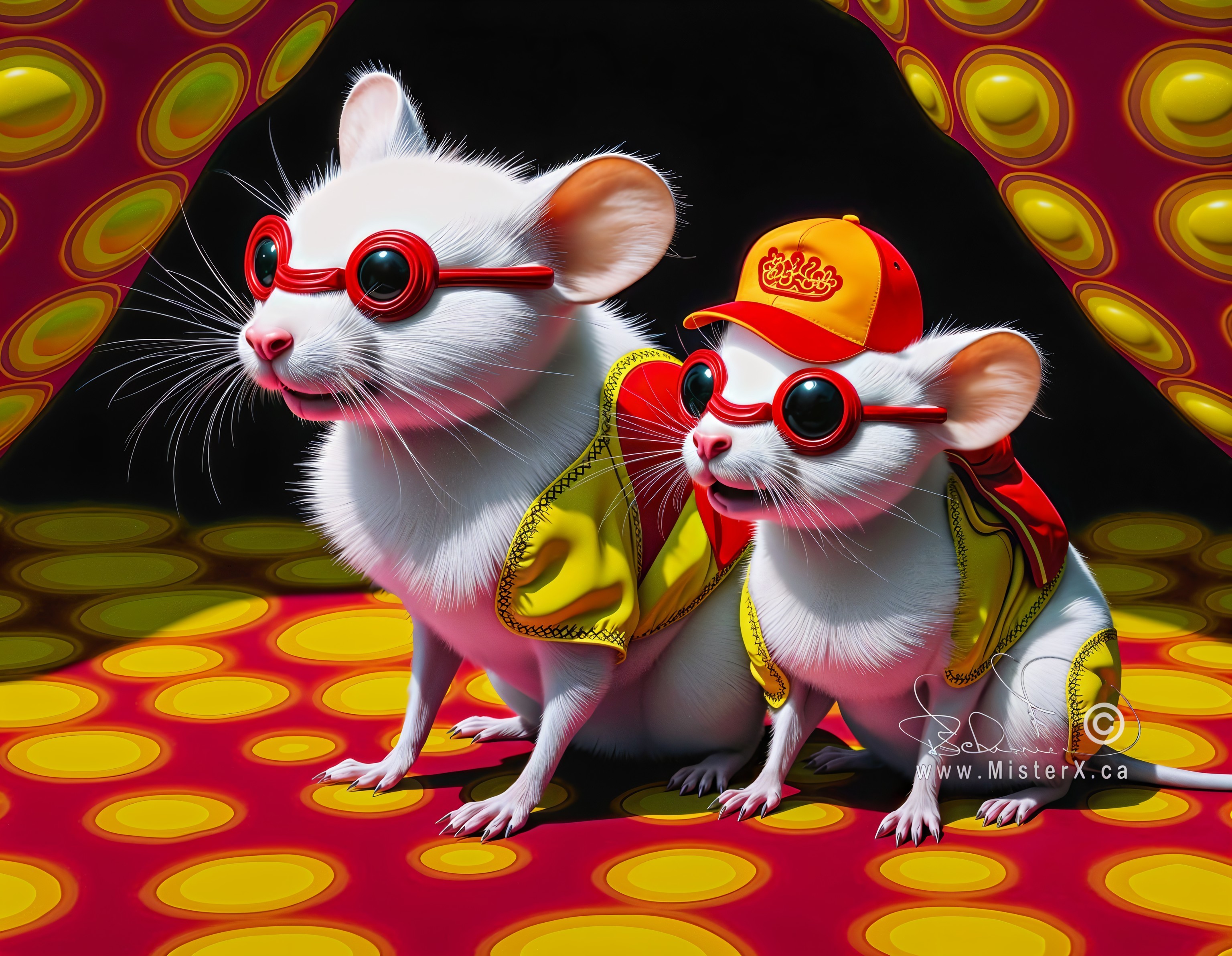 White Mice in Colorful Outfits and Sunglasses