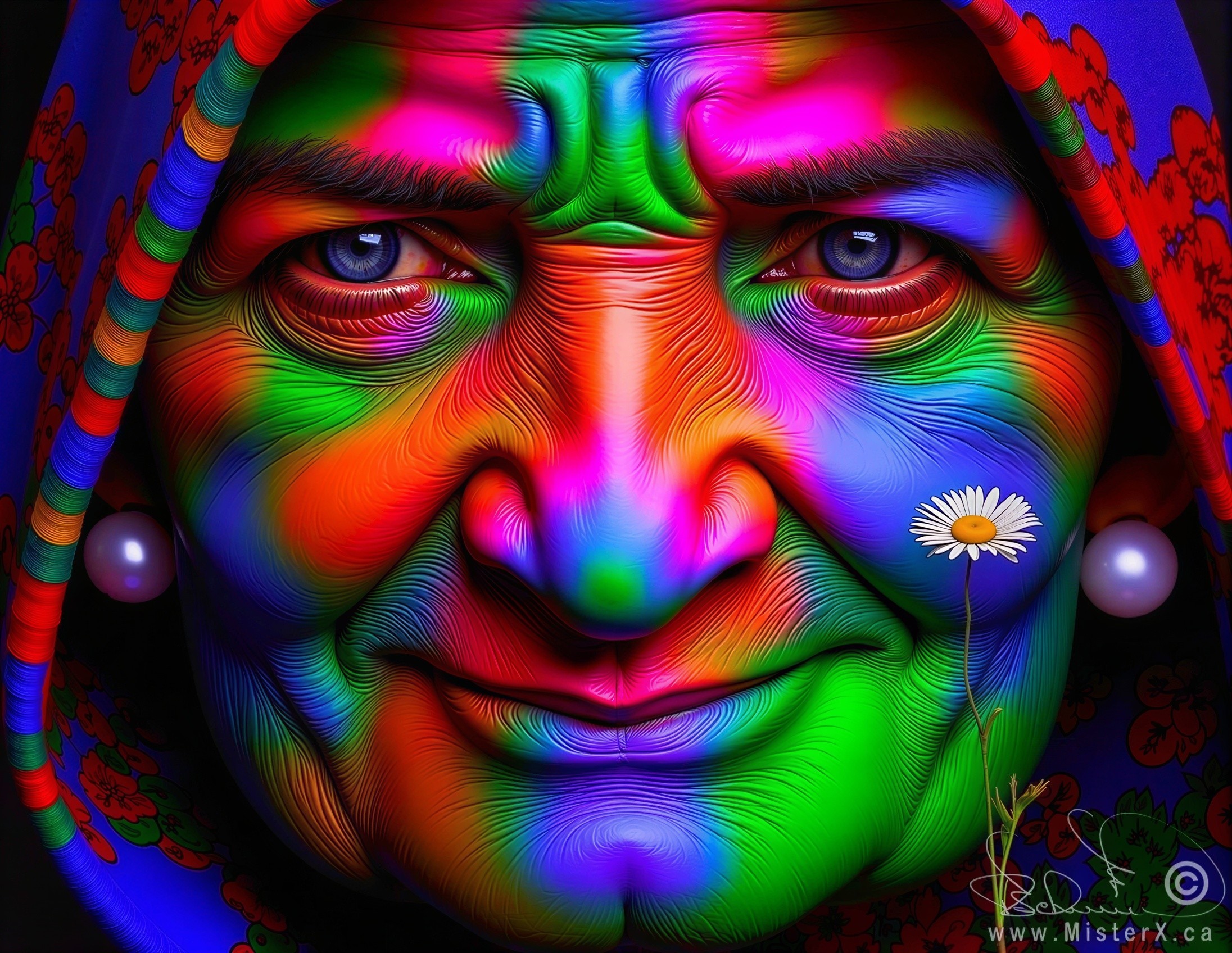 Intricately Designed Colorful Elderly Woman's Face
