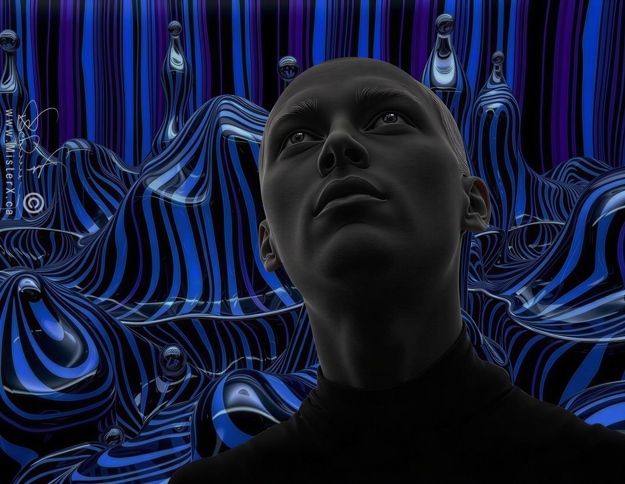 Stylized Human Figure in Vibrant Abstract Background