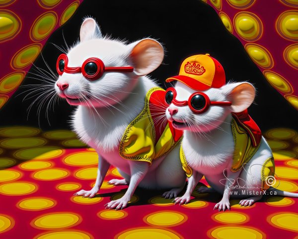 White Mice in Colorful Outfits and Sunglasses
