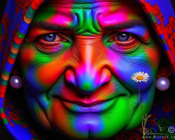 Intricately Designed Colorful Elderly Woman's Face
