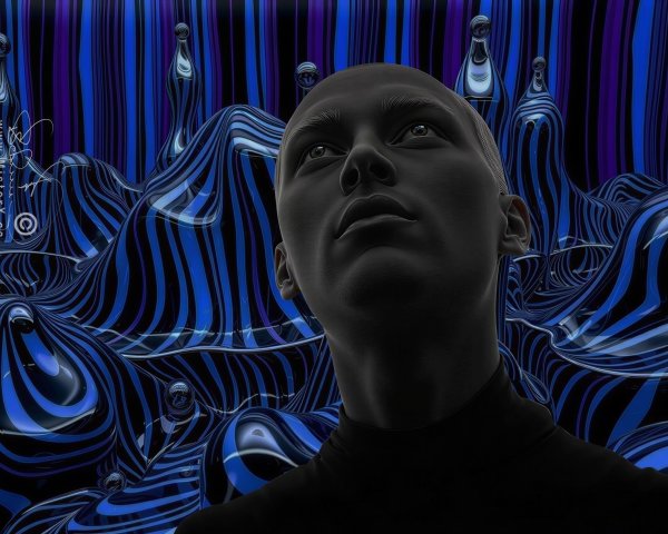 Stylized Human Figure in Vibrant Abstract Background