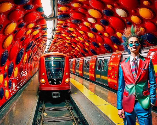 Vibrant Subway Station with Colorful Design Elements