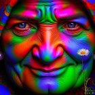 Intricately Designed Colorful Elderly Woman's Face