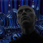 Stylized Human Figure in Vibrant Abstract Background