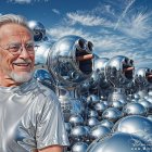 Futuristic Scene with Humans and Metallic Robots