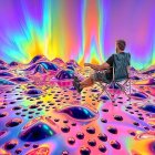 Surreal Landscape with Colorful Bubbles and Tranquility