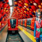 Vibrant Subway Station with Colorful Design Elements