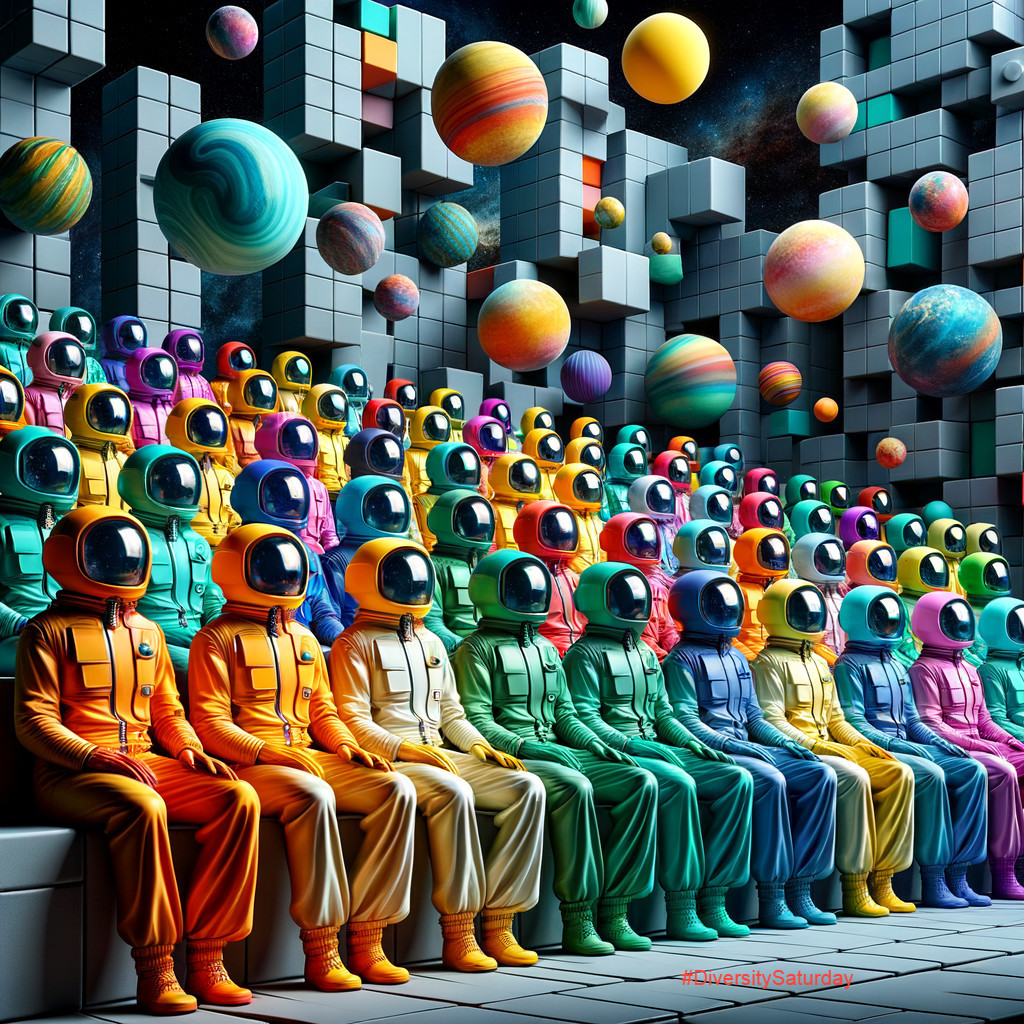 Colorful Astronauts in a Surreal Cosmic Setting