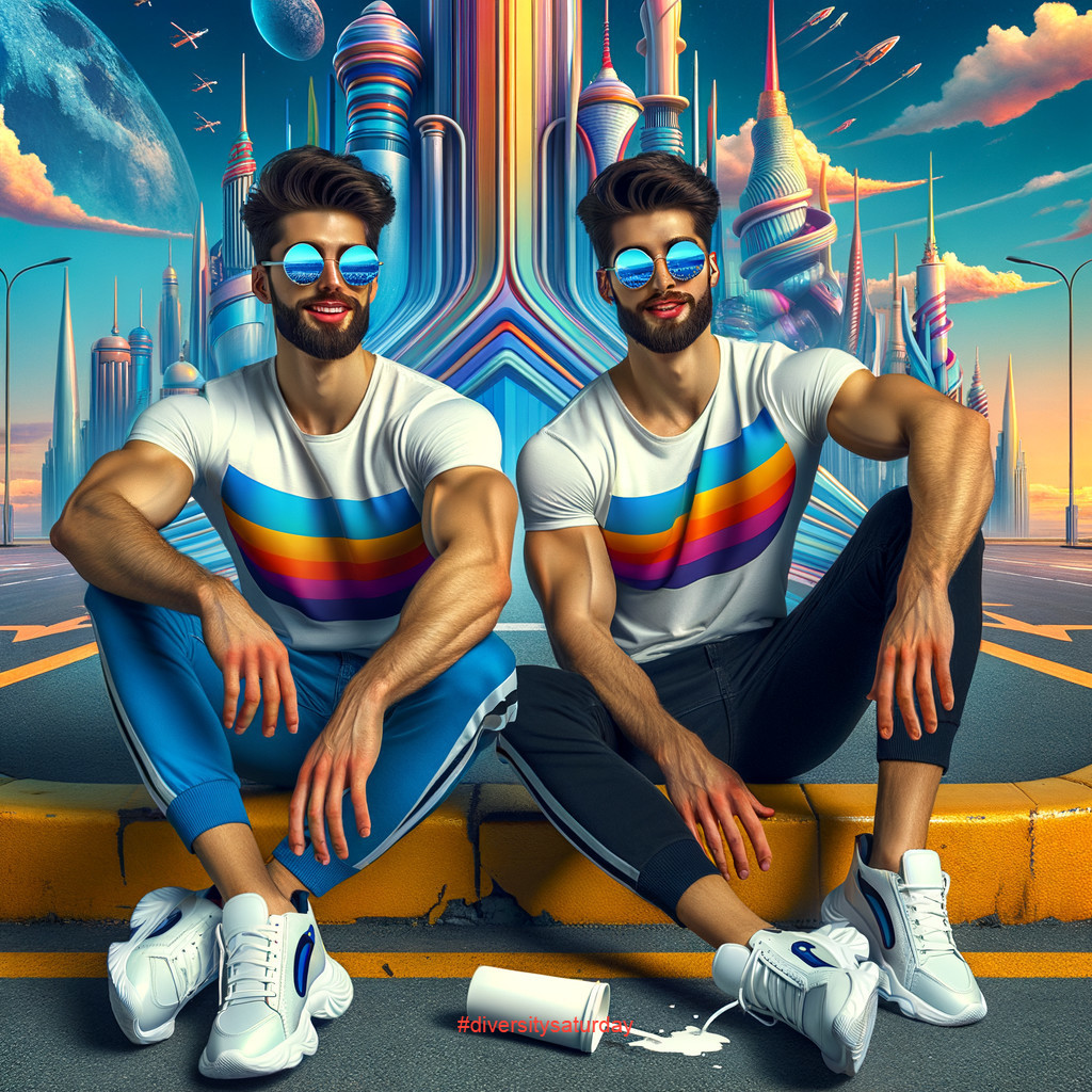 Stylish Young Men in Futuristic Urban Setting