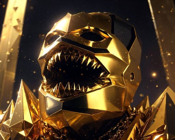 Golden Metallic Helmet with Sharp Protruding Teeth