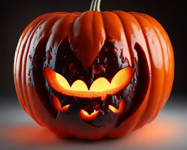 Vividly Carved Halloween Pumpkin with Eerie Glow