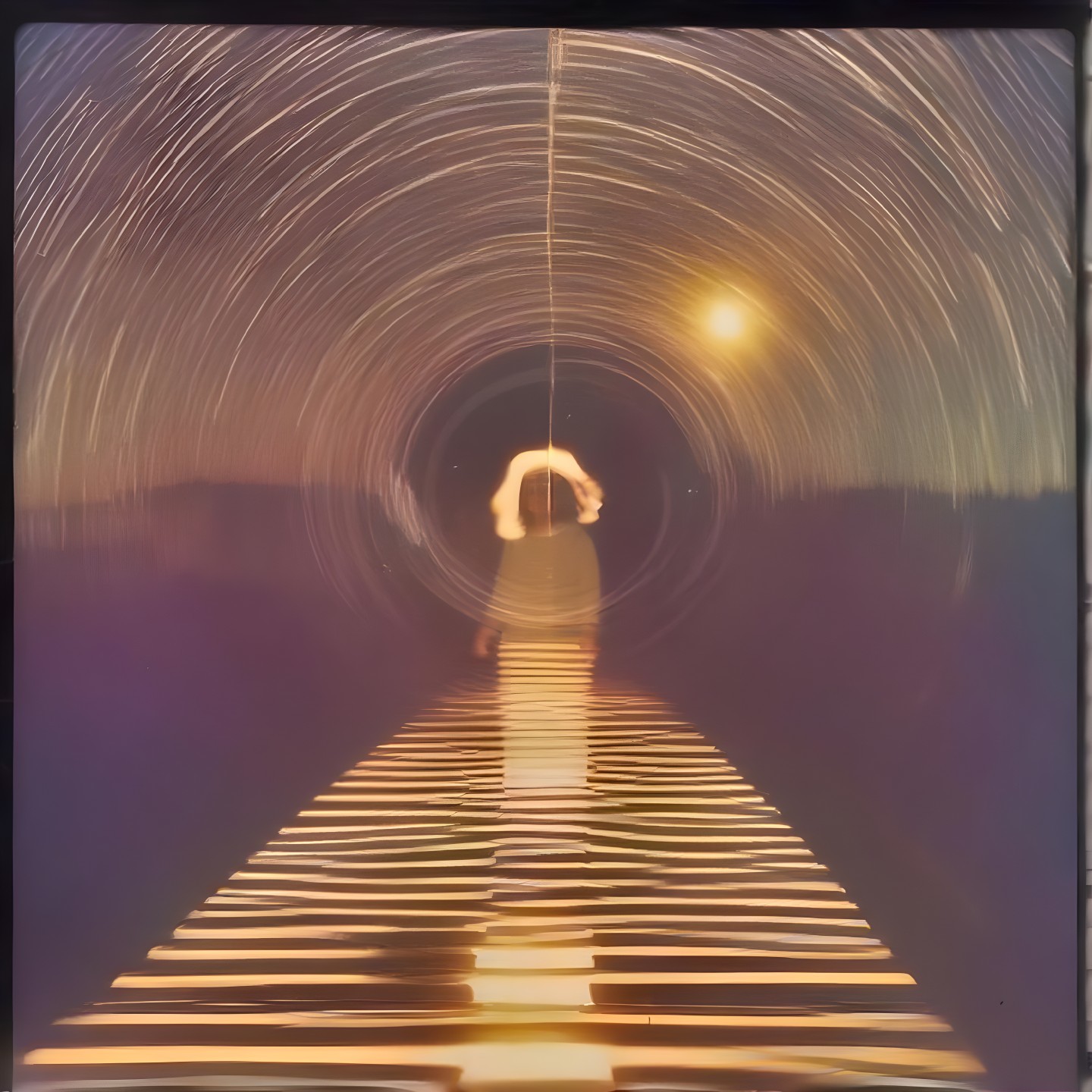 Star Trail Effect with Silhouette Over Water