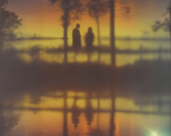 Twilight Lake Scene with Silhouetted Figures
