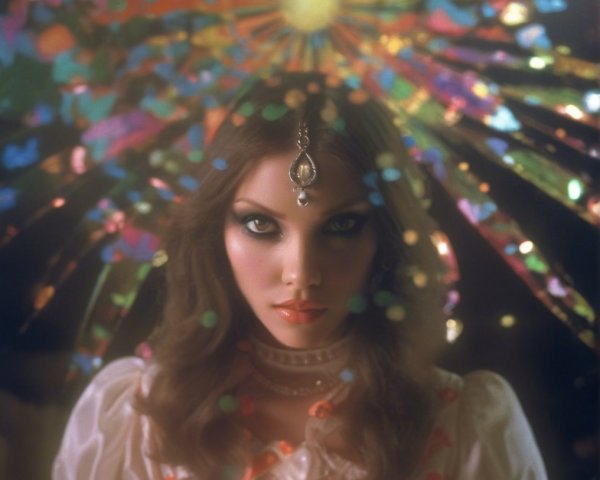 Mysterious Woman with Colorful Umbrella and Dramatic Makeup