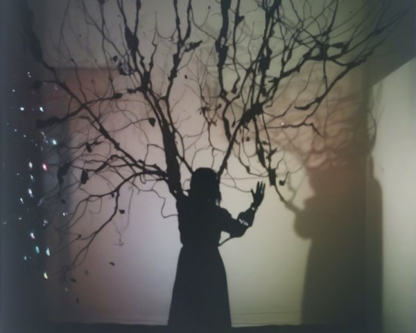 Silhouette Against Wall with Tree Branch Shadows