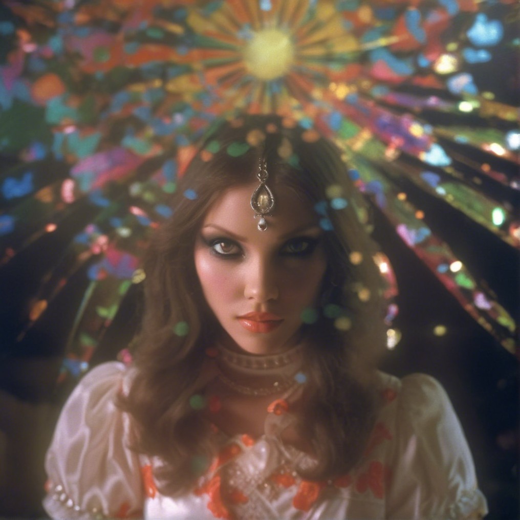Mysterious Woman with Colorful Umbrella and Dramatic Makeup