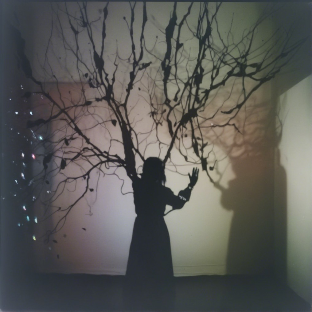 Silhouette Against Wall with Tree Branch Shadows