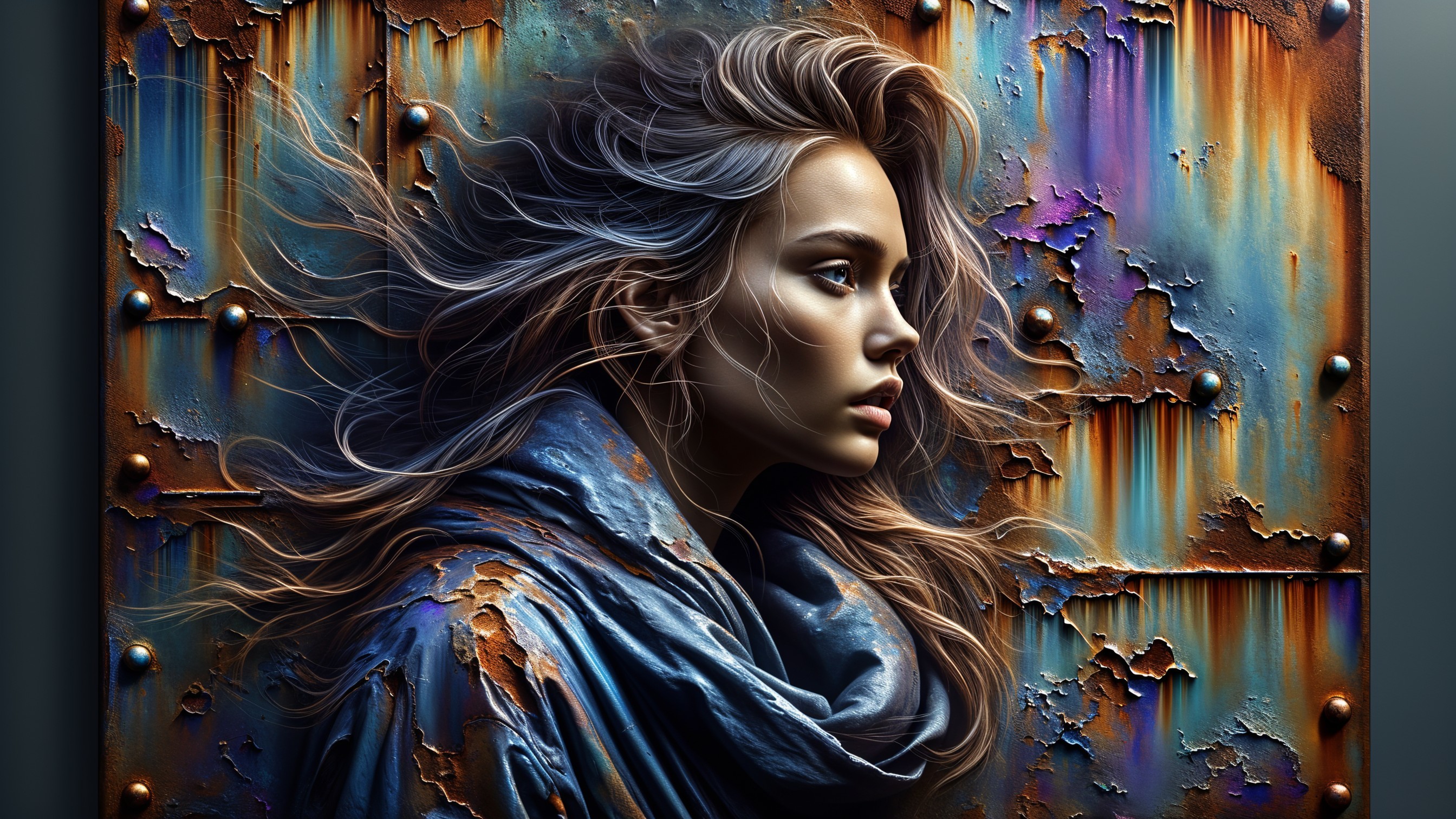 Portrait of a Woman with Wavy Hair and Intense Expression