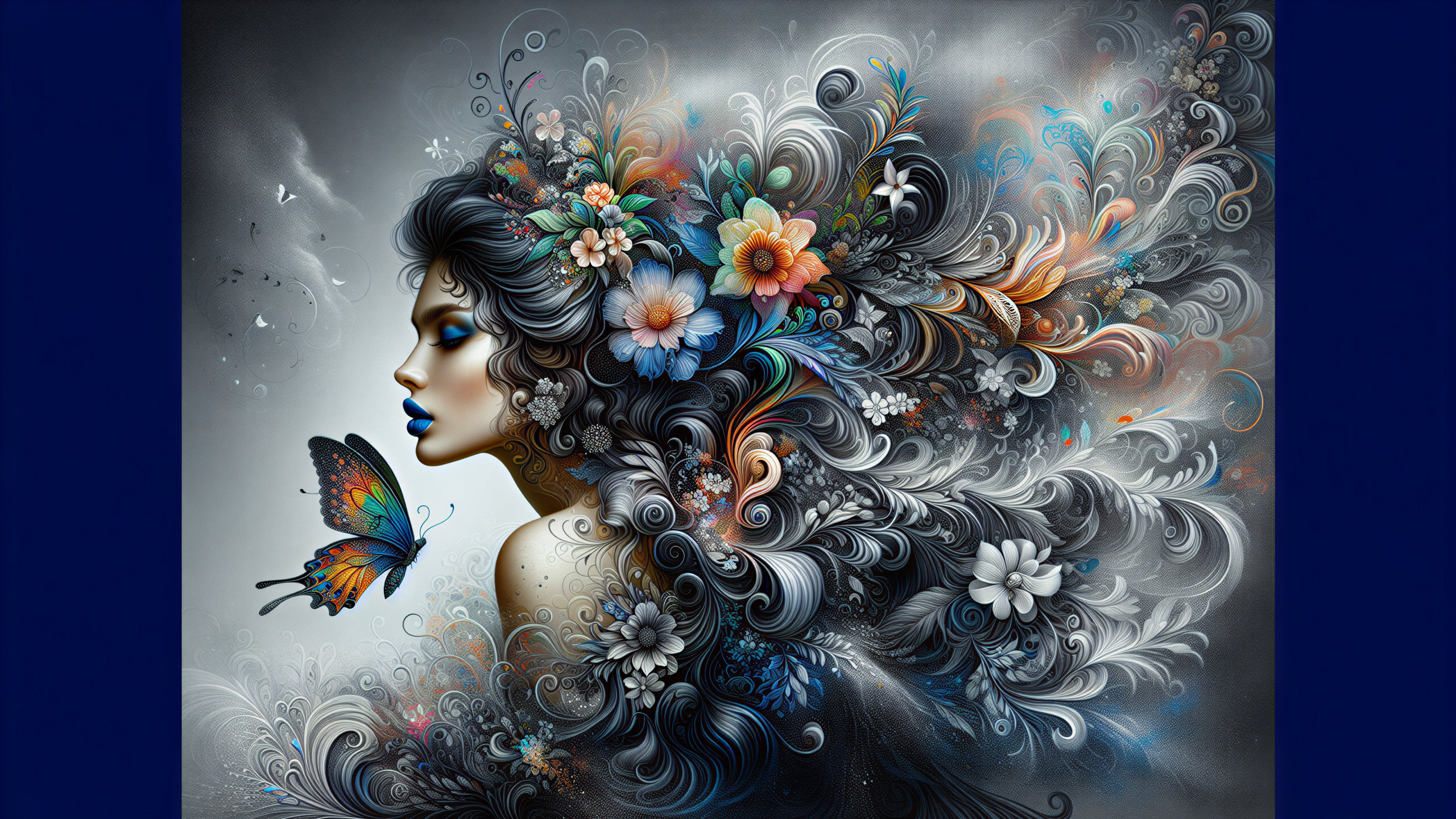 Ethereal Woman with Floral Hair in Dreamlike Setting