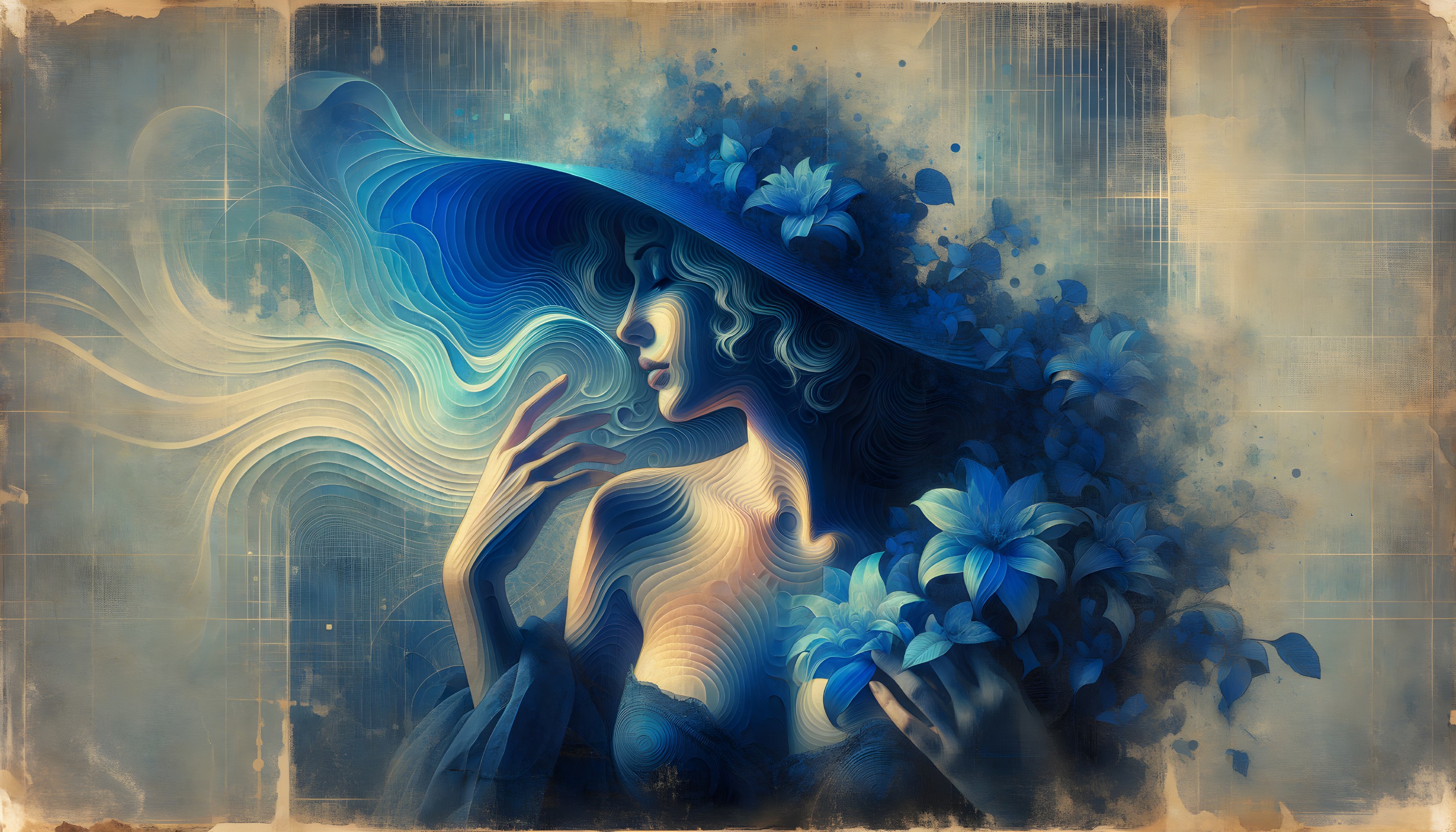 Stylized Illustration of a Woman with Flowery Hat