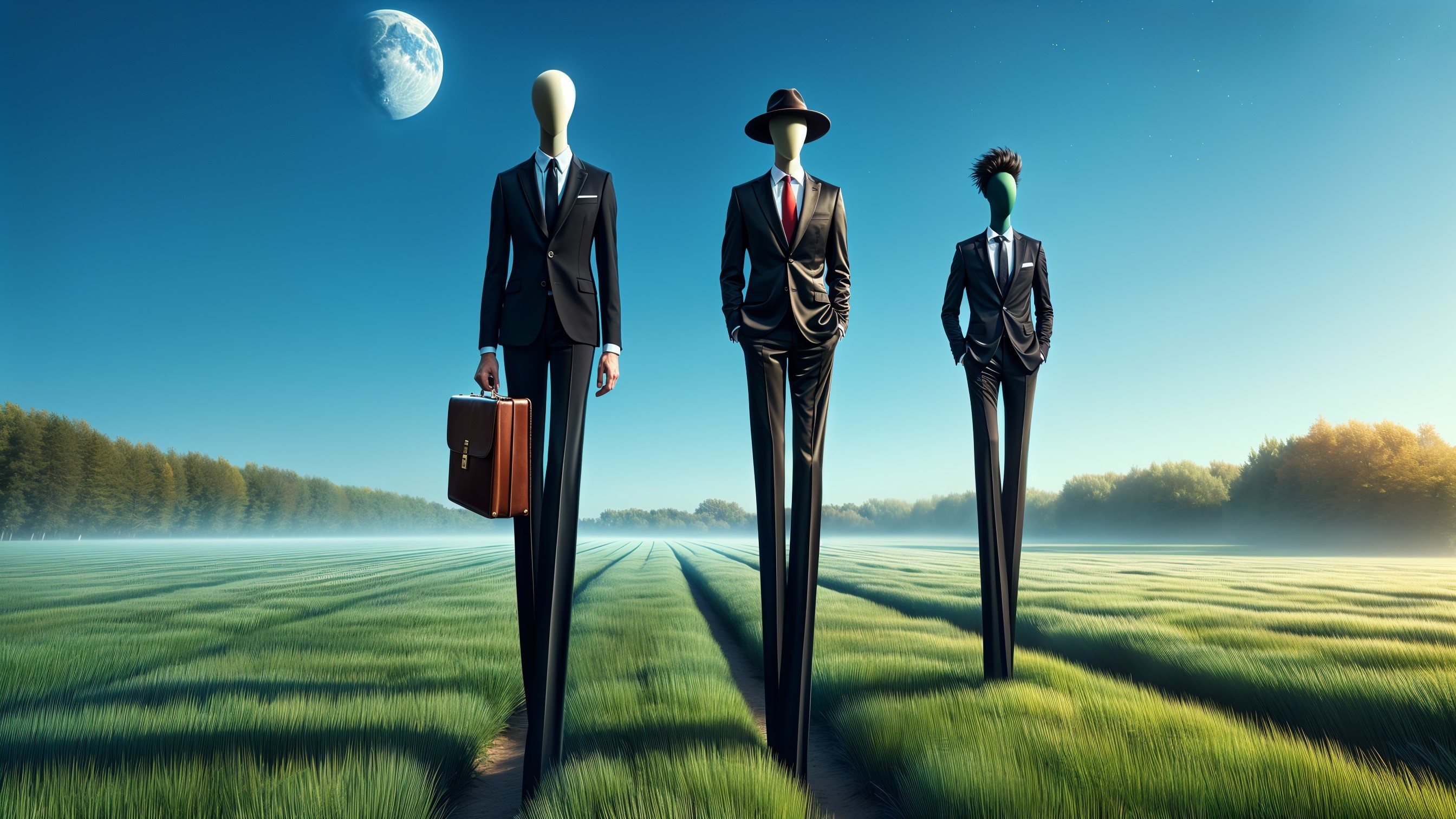 Surreal Landscape with Figures in Formal Attire