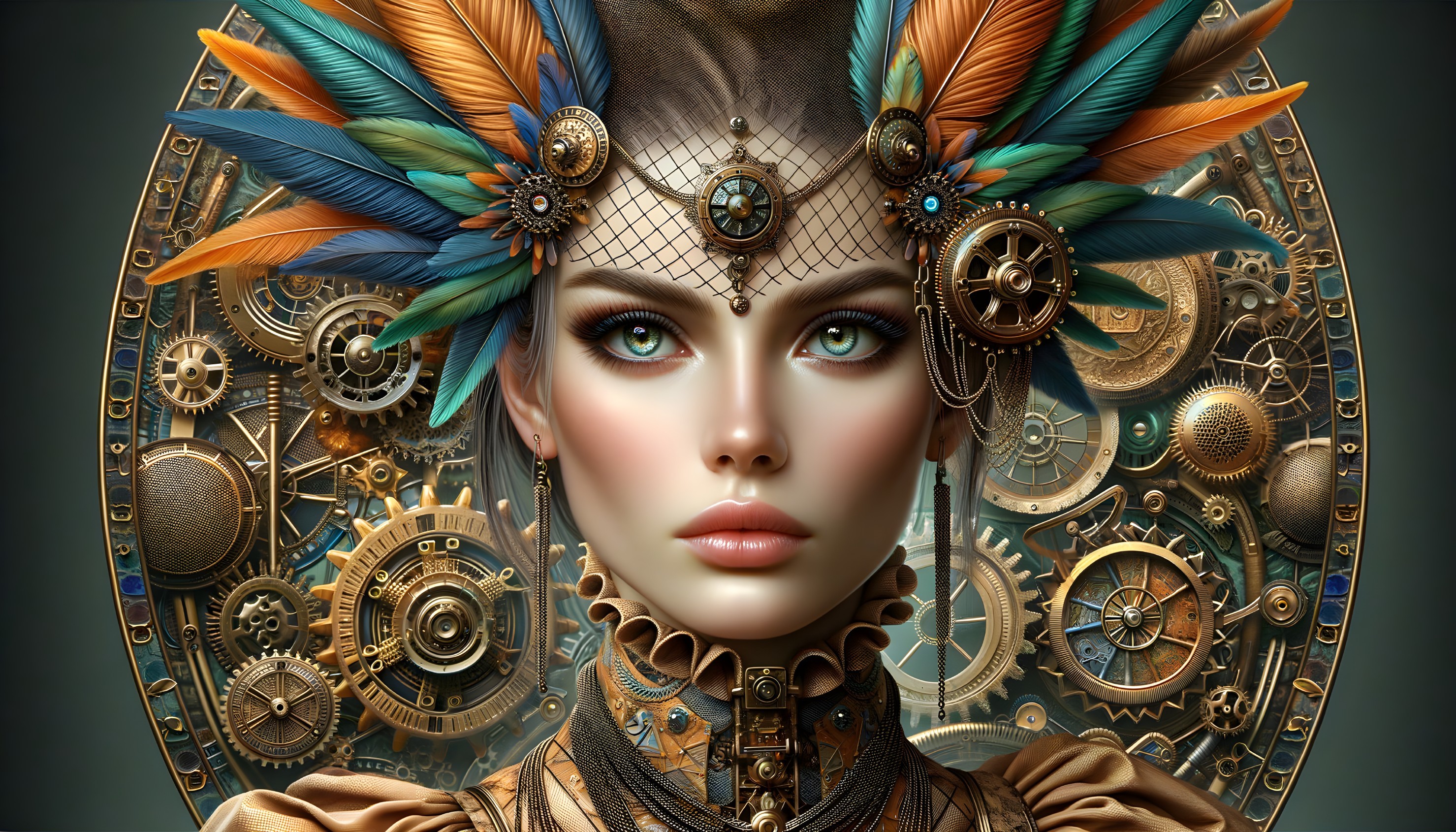 Digital Artwork of Woman in Steampunk Headdress