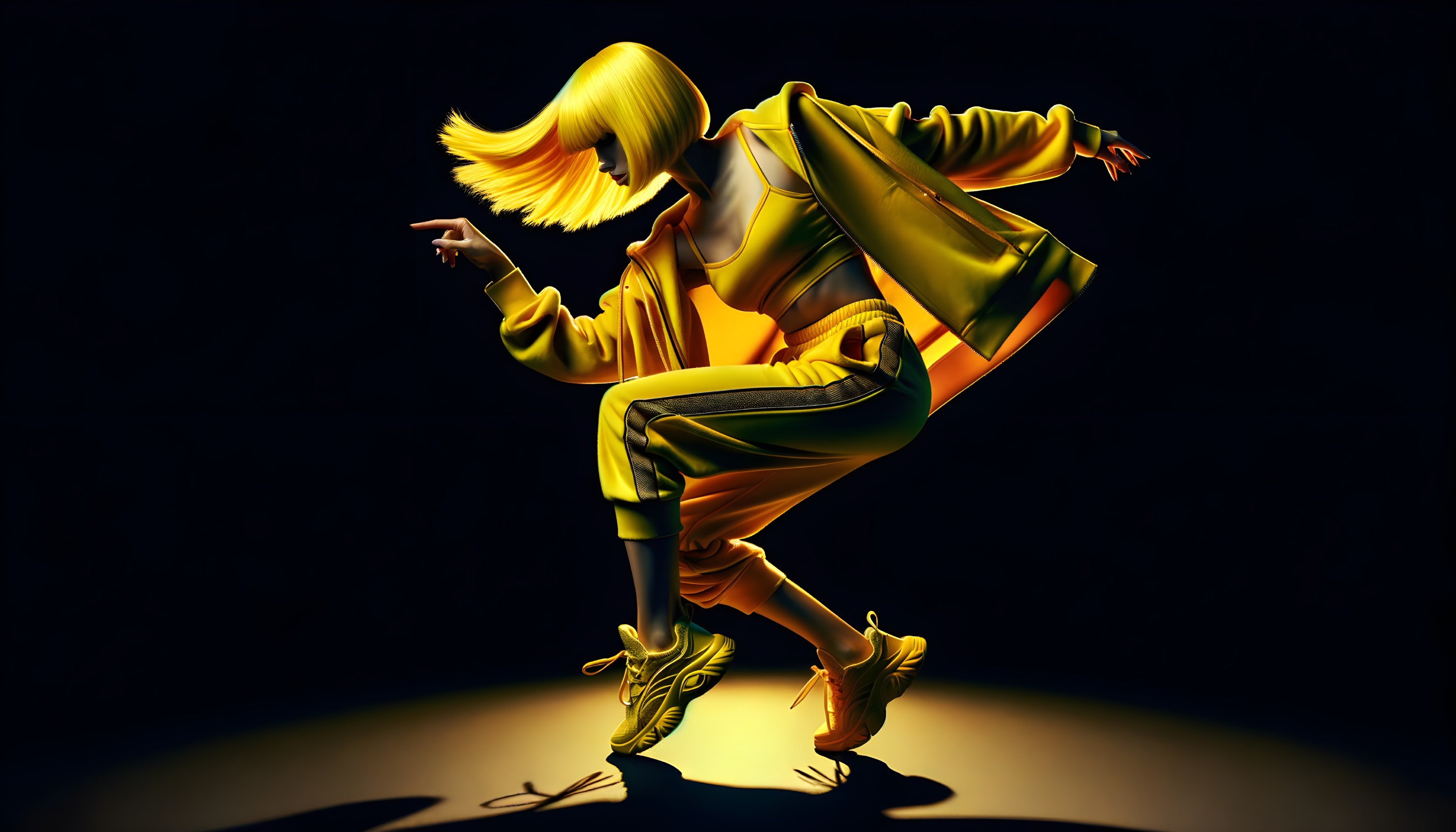 Dynamic Dancer in Vibrant Yellow Athletic Wear