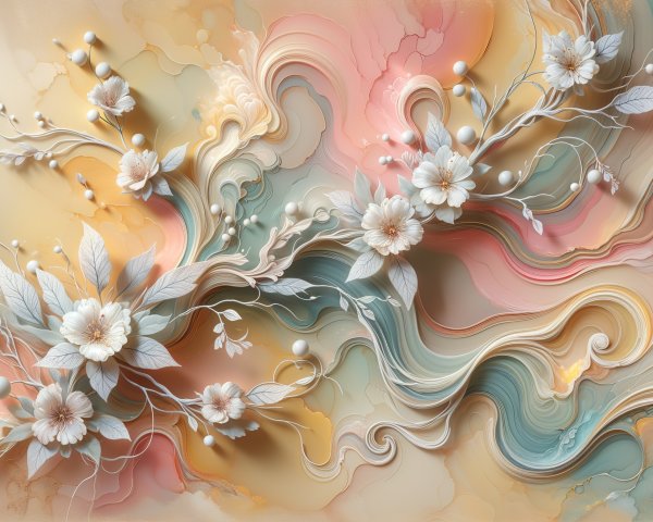 Intricate Floral Design with Pastel Waves and Elegance