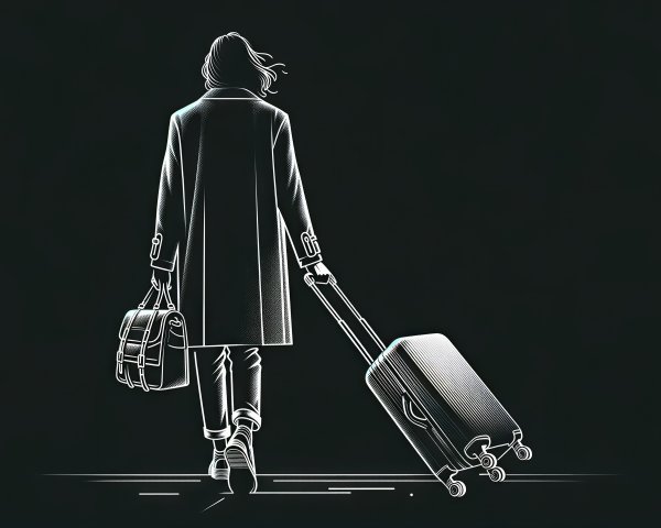 Minimalist Illustration of Figure with Suitcase and Bag