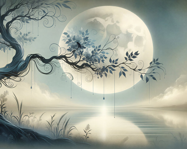 Surreal Twisted Tree Under a Luminous Moon