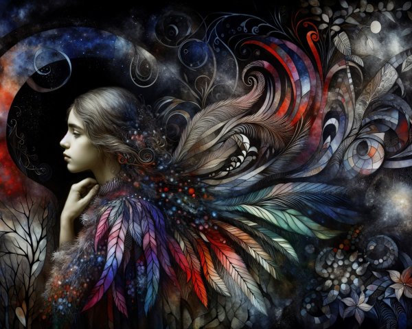 Ethereal figure in cosmic background with vibrant cloak