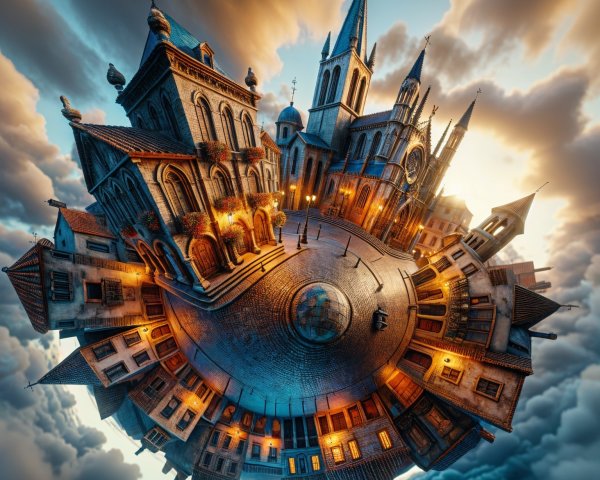 Miniature Cityscape with Gothic and Medieval Architecture