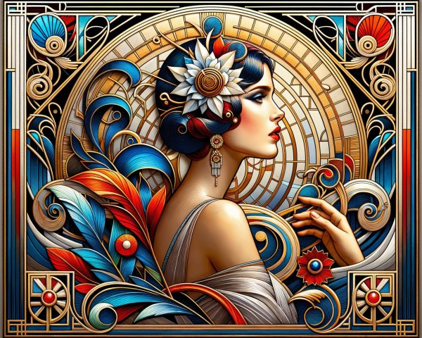 Stylized Portrait of a Woman with Art Deco Elements