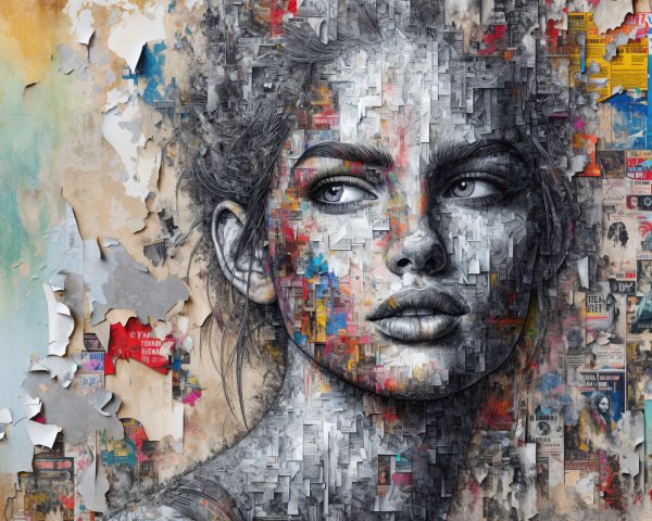 Portrait of a Woman in Colorful Fragmented Layers