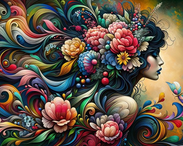 Vibrant Portrait of Woman with Floral Hair Design
