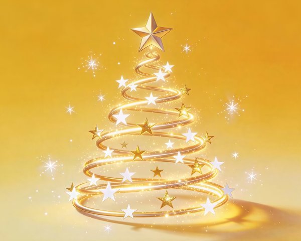 3D Abstract Spiral Christmas Tree on Yellow Background