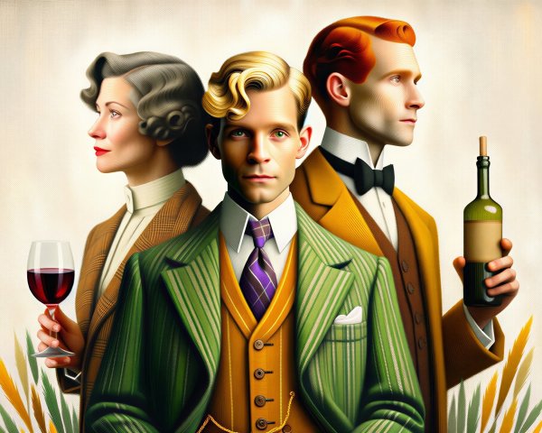 1920s-1930s Illustration of Three Stylized Figures