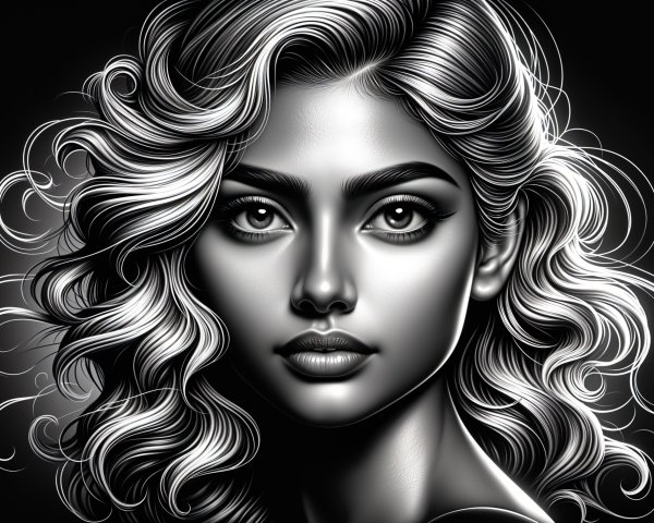 Black and White Portrait of a Young Woman's Beauty