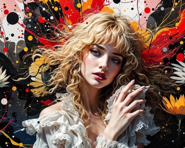 Young woman with blonde hair against abstract background